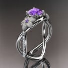 14kt white gold diamond leaf and vine birthstone ring ADLR90 Amathyst - February\'s Birthstone
