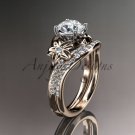 14kt rose gold diamond wedding set, engagement set with a Moissanite center stone ADLR125