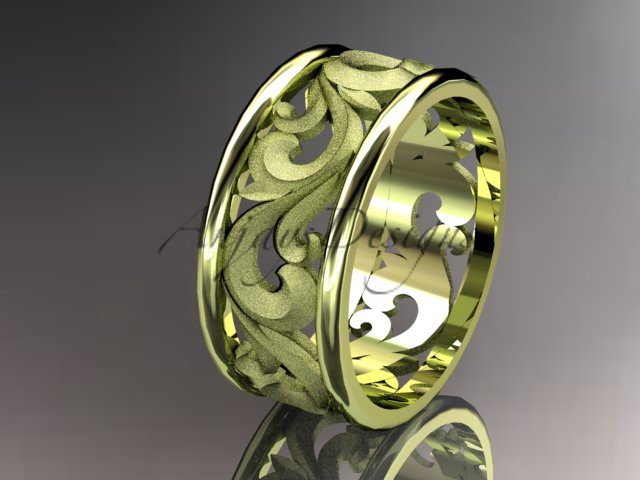 14kt yellow gold leaf and vine wedding ring, engagement ring, wedding band ADLR121