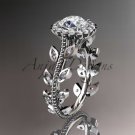 14k white gold diamond wedding ring, engagement ring with a Moissanite center stone ADLR118