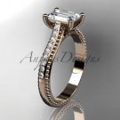 14kt rose gold diamond unique engagement ring, wedding ring with a Moissanite center stone ADER113