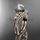 14kt rose gold diamond leaf and vine engagement ring set with a Moissanite center stone ADLR112S