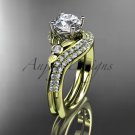 14kt yellow gold diamond leaf and vine engagement ring set with a Moissanite center stone ADLR112S