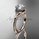 14kt rose gold diamond leaf and vine engagement ring with a Moissanite center stone ADLR112