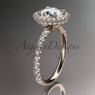 14kt rose gold diamond unique engagement ring, wedding ring with a Moissanite center stone ADER106