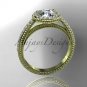 14kt yellow gold diamond unique engagement ring, wedding ring with a Moissanite center stone ADER104