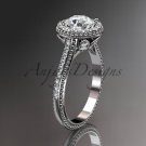 Platinum diamond floral wedding ring, engagement ring with a Moissanite center stone ADLR101