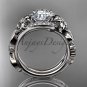 14kt white gold diamond unique flower, leaf and vine engagement set ADLR211