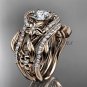 14kt rose gold diamond leaf and vine engagement ring with double matching band ADLR211