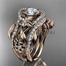 14kt rose gold engagement ring with Moissanite center stone and double matching band ADLR211