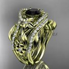 14kt yellow gold engagement ring with Black Diamond center stone and double matching band ADLR211