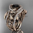14kt rose gold engagement ring with Black Diamond center stone and double matching band ADLR211