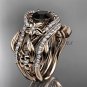 14kt rose gold engagement ring with Black Diamond center stone and double matching band ADLR211