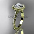 14kt yellow gold diamond unique engagement ring, wedding ring with a Moissanite center stone ADER97