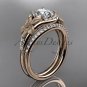 14kt rose gold diamond leaf and vine wedding ring, engagement set ADLR91 nature inspired jewelry