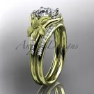 14kt yellow gold diamond leaf and vine wedding ring, engagement set ADLR91 nature inspired jewelry