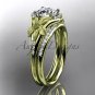 14kt yellow gold diamond leaf and vine wedding ring, engagement set ADLR91 nature inspired jewelry