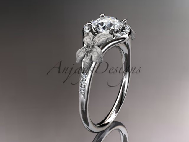 14kt white gold diamond wedding ring, engagement ring with a Moissanite center stone ADLR91