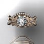 14kt rose gold diamond leaf and vine wedding ring, engagement ring ADLR90