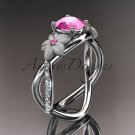 14kt white gold diamond leaf and vine birthstone ring ADLR90 Pink Tourmaline - October\'s birthstone