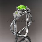 14kt white gold diamond leaf and vine birthstone ring ADLR90 Peridot - August\'s birthstone