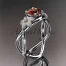 14kt white gold diamond leaf and vine birthstone ring ADLR90 Rhodolite Garnet - June\'s Birthstone
