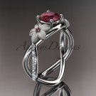 14kt white gold diamond leaf and vine birthstone ring ADLR90 Garnet - January\'s birthstone