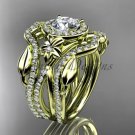 14kt yellow gold engagement ring, with Moissanite center stone and double matching band ADLR89S