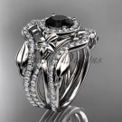 14kt white gold engagement ring, with Black Diamond center stone and double matching band ADLR89S