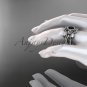 14kt white gold engagement ring, with Black Diamond center stone and double matching band ADLR89S