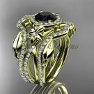 14kt yellow gold engagement ring, with Black Diamond center stone and double matching band ADLR89S
