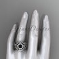 Platinum engagement ring with a Black Diamond center stone and double matching band ADLR89S