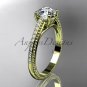 14kt yellow gold diamond unique engagement ring, wedding ring with Moissanite center stone ADER87