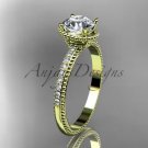 14kt yellow gold diamond unique engagement ring, wedding ring with Moissanite center stone ADER86