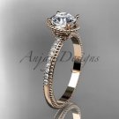 14kt rose gold diamond unique engagement ring, wedding ring with Moissanite center stone ADER86