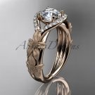 14k rose gold diamond leaf and vine wedding ring, engagement ring ADLR85