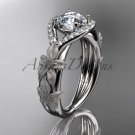 Platinum diamond leaf and vine wedding ring, engagement ring with Moissanite center stone ADLR85