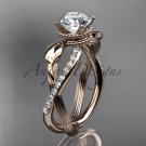 14kt rose gold diamond leaf and vine wedding ring, engagement ring ADLR70