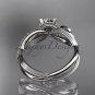 Platinum diamond leaf and vine wedding ring, engagement ring with Moissanite center stone ADLR70