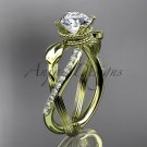 14kt yellow gold diamond wedding ring, engagement ring with Moissanite center stone ADLR70