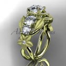 14kt yellow gold diamond floral wedding ring, engagement ring with Moissanite center stone ADLR69