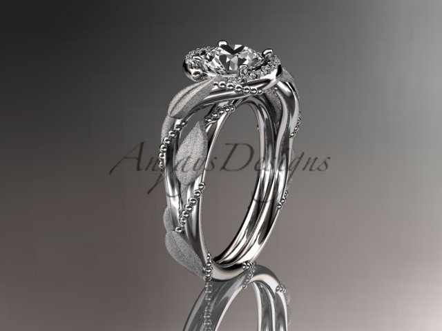 14kt white gold diamond leaf and vine wedding ring, engagement ring ADLR65