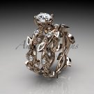 14k rose gold diamond leaf and vine wedding ring, engagement set ADLR59S