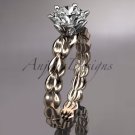 14k rose gold diamond vine and leaf wedding ring, engagement ring. ADLR35