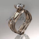 14k rose gold diamond leaf and vine wedding ring set,engagement ring set ADLR31S