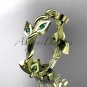 14kt yellow gold diamond leaf wedding band with emerald stones ADLR20B AAA
