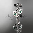 14kt white gold diamond leaf wedding band with emerald stones ADLR20B
