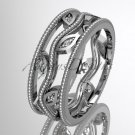 14k white gold diamond leaf and vine wedding ring, engagement ring ADLR7