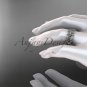 14kt white gold diamond leaf and vine, flower wedding ring, engagement ring, wedding band ADLR344