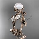 14kt rose gold diamond leaf and vine, floral pearl wedding ring, engagement ring AP20